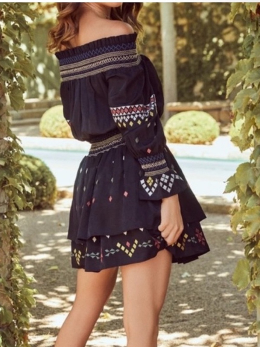 Sugarlips Embroidered Mini Off The Shoulders Long Sleeve Boho Dress size S